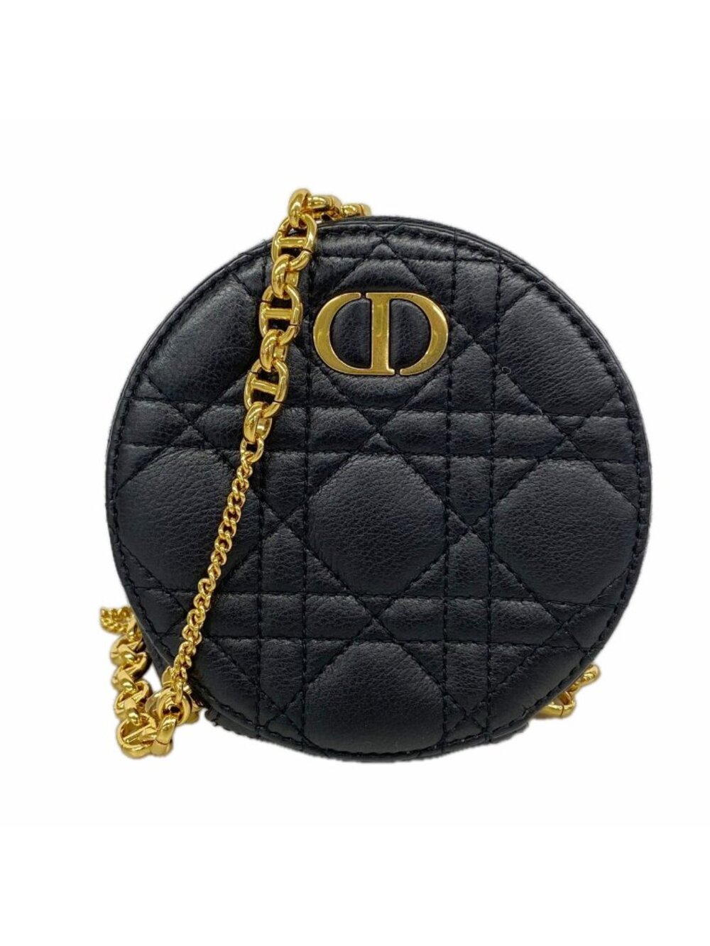 Dior Shoulder Bag Cannage Leather Black Gold
